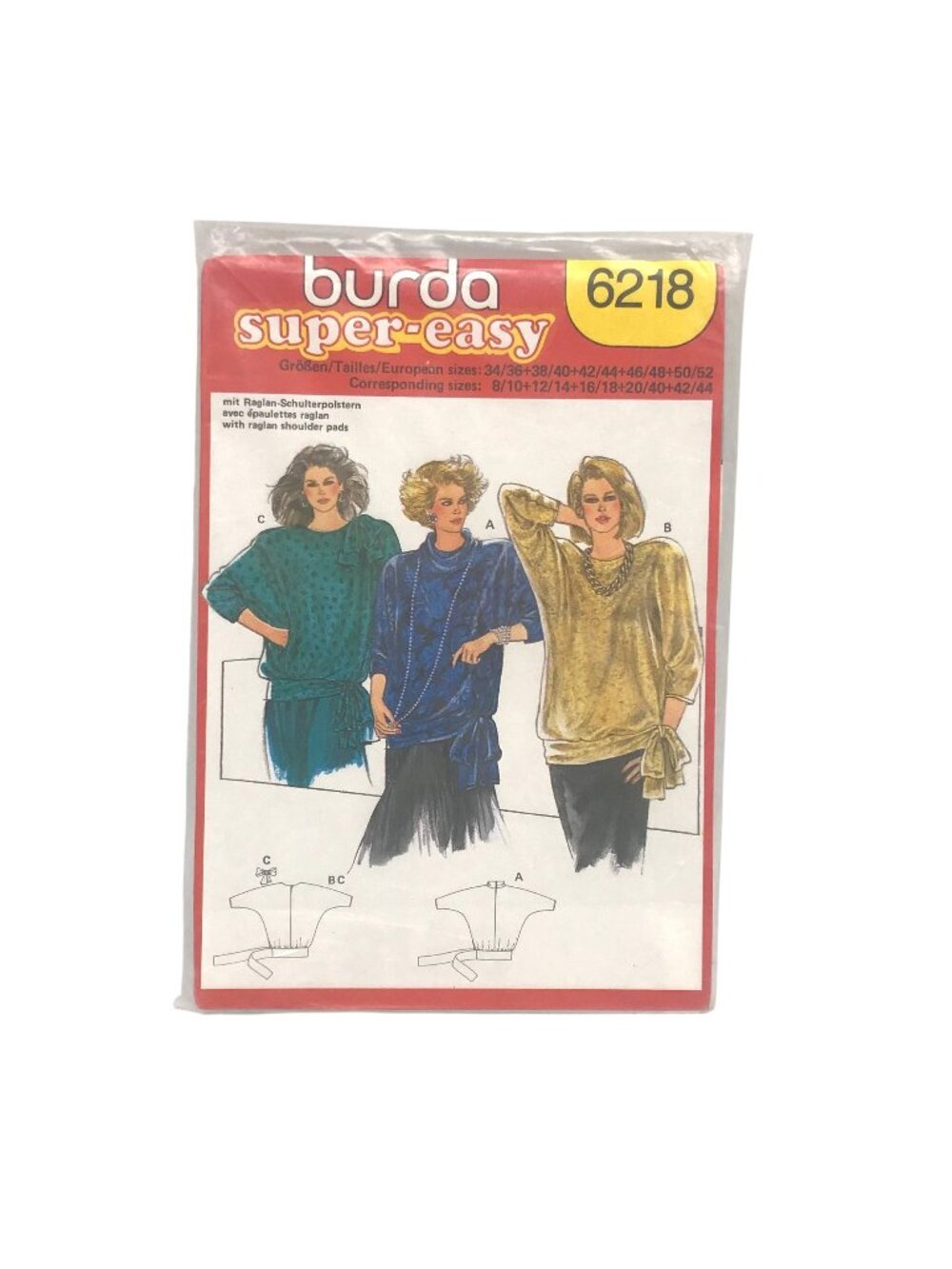 UNCUT Vintage Sewing PATTERN Burda 6218, Super Easy 1980s Misses Blouse